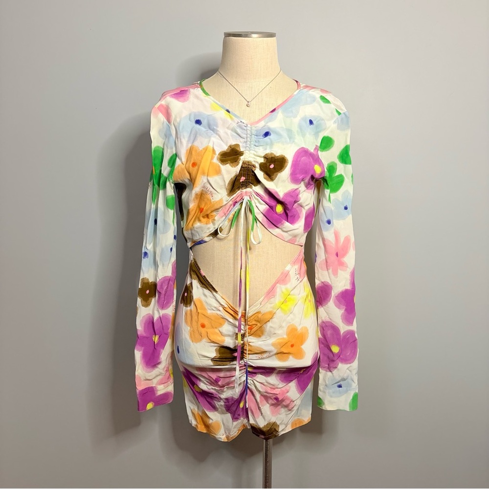 With Jean Floral Cut-Out Mini Dress - Multicolor